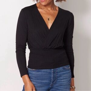 NWT Z Supply Bella Smocked v-neck black top size medium